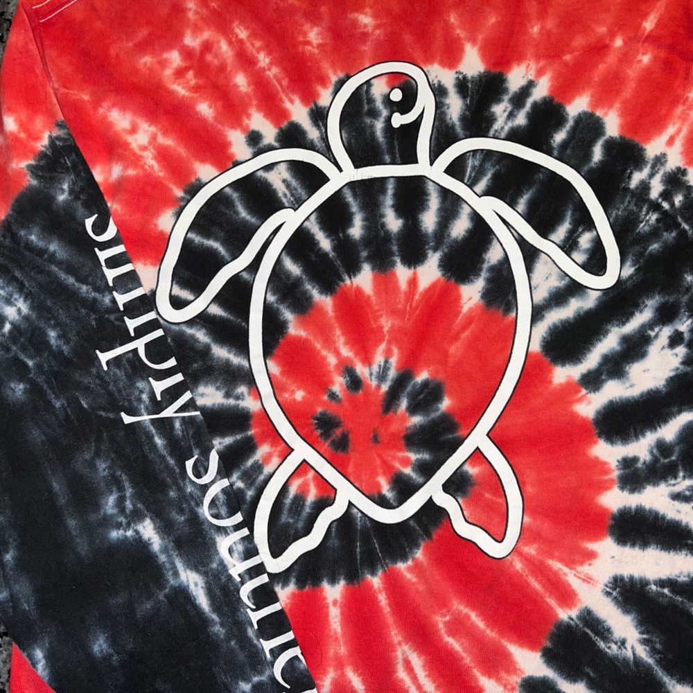 Simply Southern Collection Red and Black Tie Dye Turtle Graphic Long Sleeve